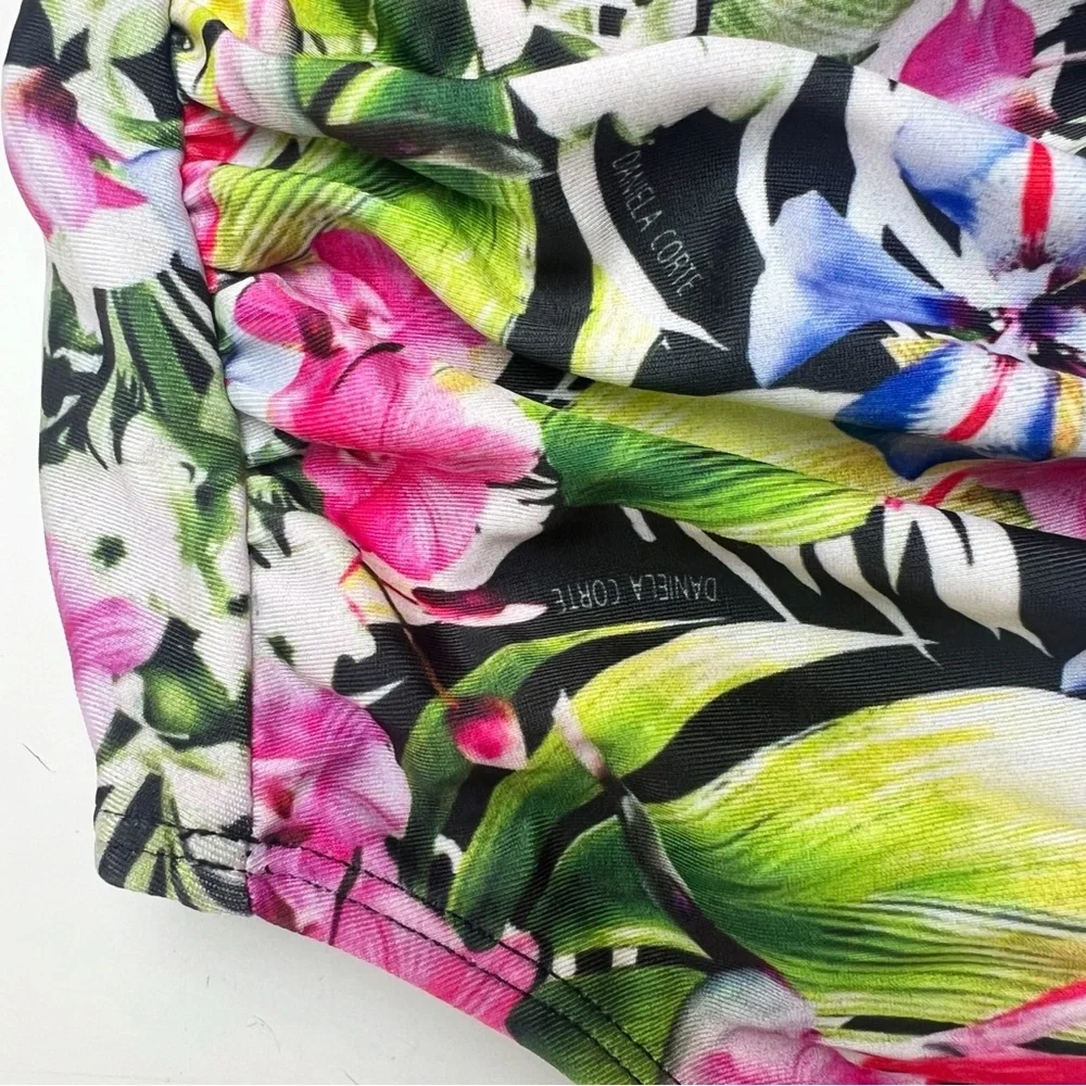 •DANIELA CORTE• Floral One‎ Piece Ruched Strapless Cheeky Swimsuit Size XS